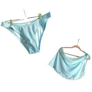 XHILARATION Blue Ribbed Bikini Bottoms ART CLASS Wrap Cover-Up - Sz XL - NWT